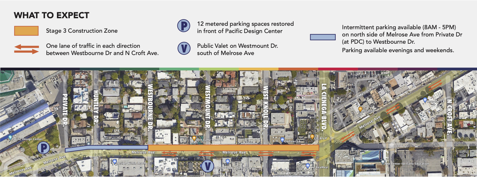 Street Map of the Melrose Ave Stage 3 construction zone