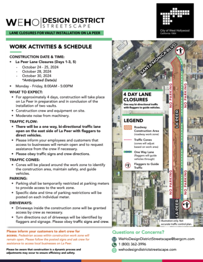 Construction Update Notice: 2024.10.24 Lane Closures for Vault Installation