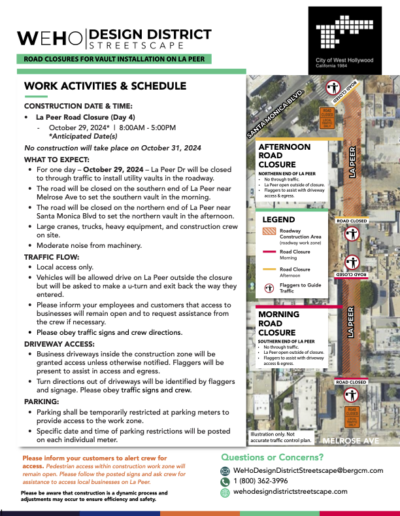 Construction Update Notice: 2024.10.24 Road Closures for Vault Installation